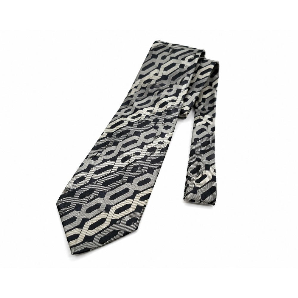 Slims Men's 100%‎ Silk Tie Black Gray White Geometric Abstract Necktie